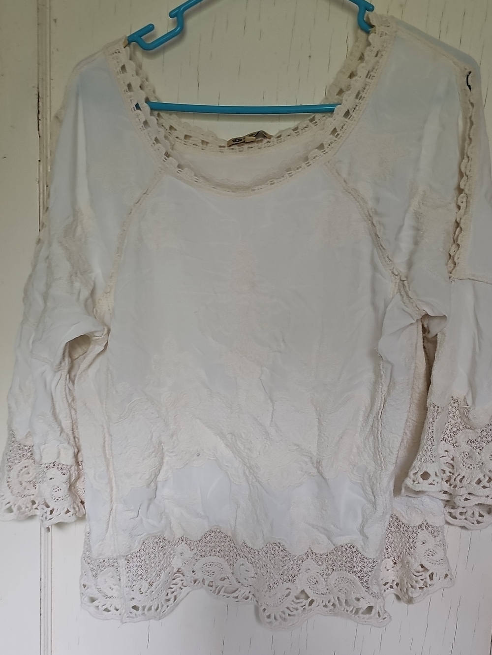 Women's Cream Lace Trim Peasant Top